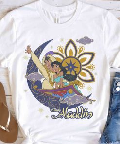 Disney Aladdin Cute Jasmine & Aladdin Flying Carpet Floral Poster Shir