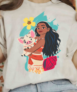 Disney Princess Cute Moana And Pua Pig Portrait Shirt