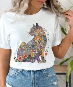 Cat Mom Shirt Floral Cat Shirt Purr Shirt Cat Mom Floral Cat Tee Cat