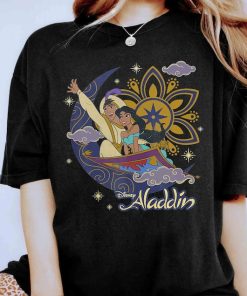 Disney Aladdin Cute Jasmine & Aladdin Flying Carpet Floral Poster Shir