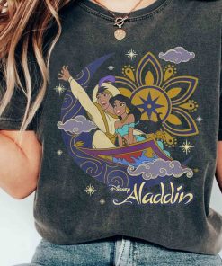 Disney Aladdin Cute Jasmine & Aladdin Flying Carpet Floral Poster Shir