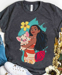 Disney Princess Cute Moana And Pua Pig Portrait Shirt