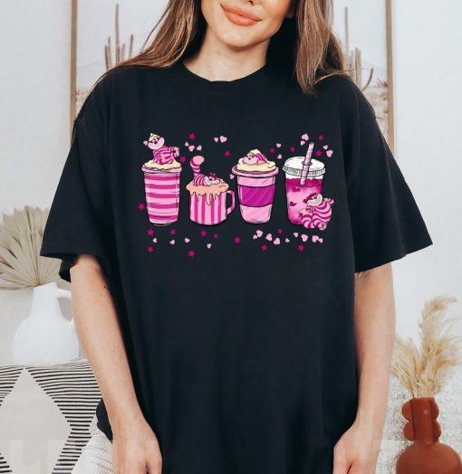 Cute Cheshire Cat Coffee Drink Cups Shirt, Alice in Wonderland Shirt