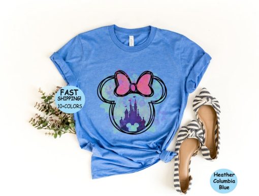 Disney Watercolor Minnie Castle Shirt, Disney Family Vacation Shirt