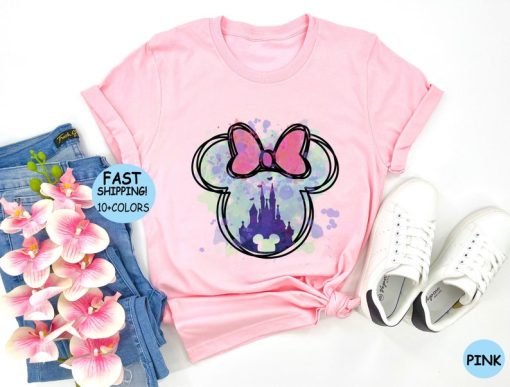 Disney Watercolor Minnie Castle Shirt, Disney Family Vacation Shirt