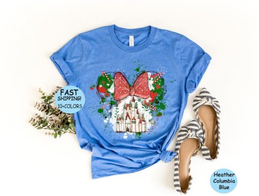 Christmas Minnie Watercolor Castle Shirt, Disney Christmas gift