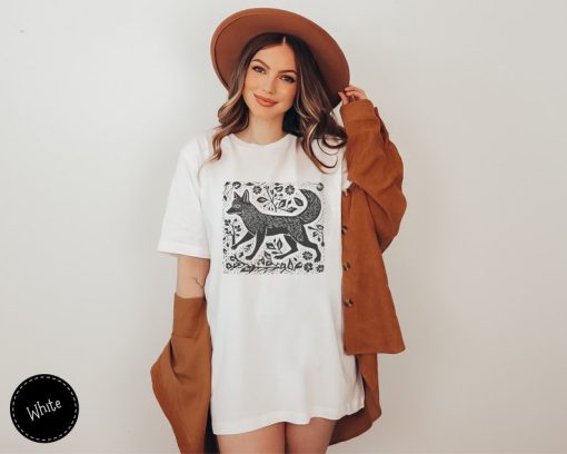 Vintage Folklore Fox Tshirt, Cottagecore Aesthetic Shirt