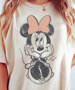 Disney Minnie Mouse Classic Sketch Cute Vintage Portrait T-Shirt