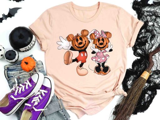 Mickey and Minnie Halloween Couple Tee, Mickey Pumpkin Shirt