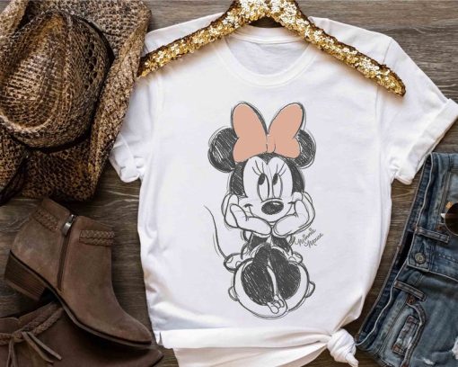 Disney Minnie Mouse Classic Sketch Cute Vintage Portrait T-Shirt