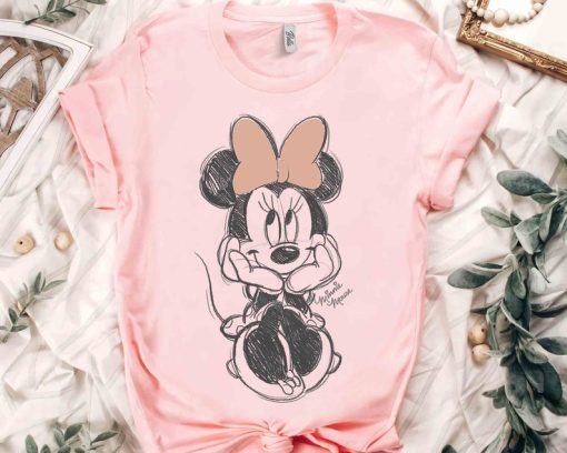 Disney Minnie Mouse Classic Sketch Cute Vintage Portrait T-Shirt