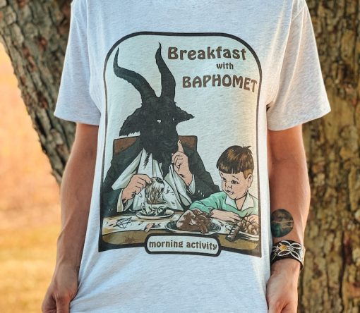 Breakfast with Baphomet Dark Humor Tee, Funny Occult Fall Shirt