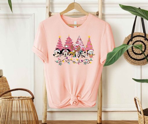 Vintage Mickey And Friends Pink Christmas Tree Shirt