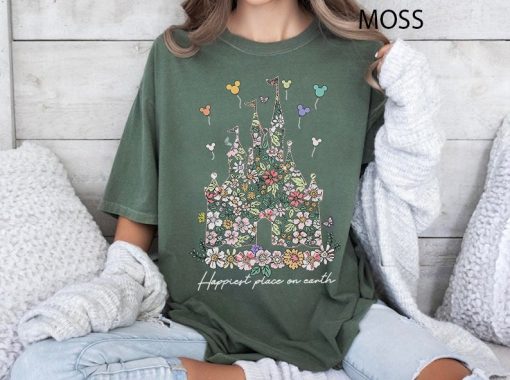 Happiest Place on Earth Shirt, Disney Castle Floral Shirt