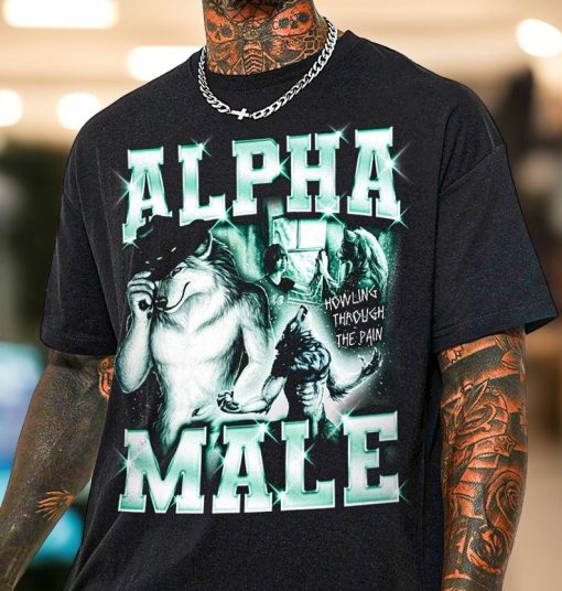 Alpha Male Ironic Shirt With Wolf Graphic