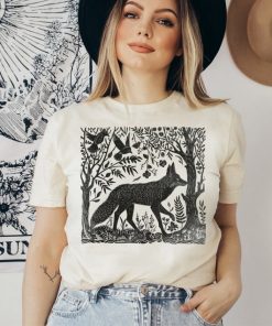 Folklore Forest Fox Lino Print Shirt, Vintage Forestcore TShirt