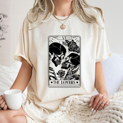 Comfort Colors® The Lovers Tarot Card Shirt, Rose Skeleton Shirt