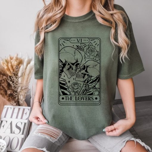 Comfort Colors® The Lovers Tarot Card Shirt, Rose Skeleton Shirt