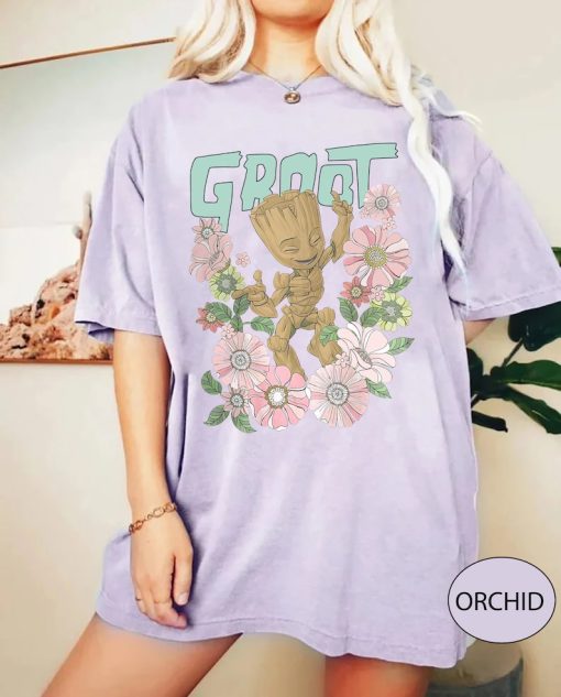 Comfort Color Retro Groot Floral Shirt, Guardians Of The Galaxy Shirt