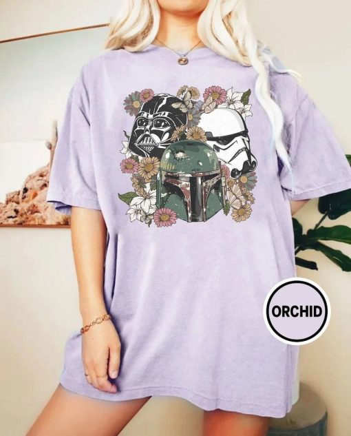 Retro Floral Star Wars Comfort Colors Shirt, Star War Floral Shirt