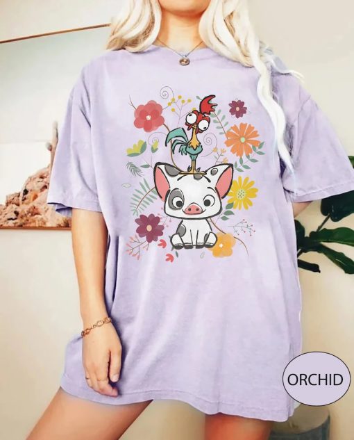 Hei Hei and Pua Floral Comfort Colors Shirt, Moana Princess Shirt