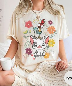 Hei Hei and Pua Floral Comfort Colors Shirt, Moana Princess Shirt