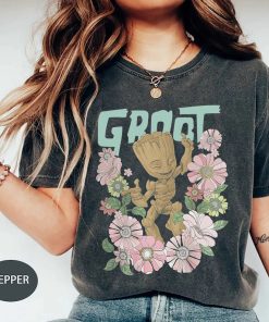 Comfort Color Retro Groot Floral Shirt, Guardians Of The Galaxy Shirt