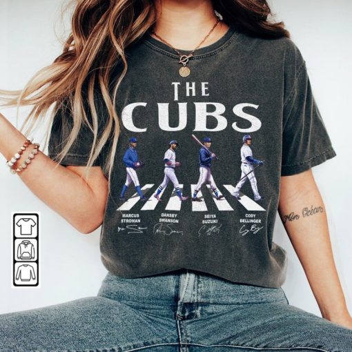 Cubs Walking Abbey Road Signatures Baseball Shirt, Cody Bellinger