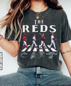 Reds Walking Abbey Road Signatures Baseball Shirt, Elly De La Cruz