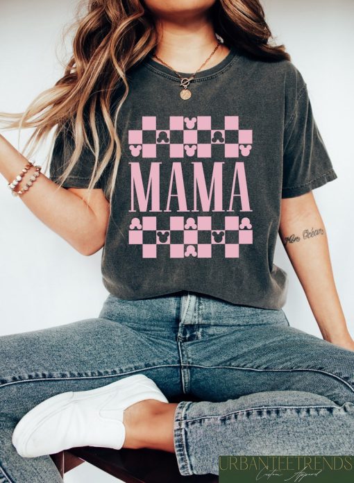 Checkered Disney Mama Shirt, Personalized Disney Mom Gift