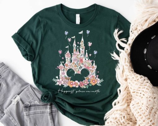 Disney Floral Castle Shirt, Vintage Disney Shirt