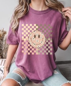 Comfort Colors® Checkered Face Shirt, Checkered Floral Face Shirt