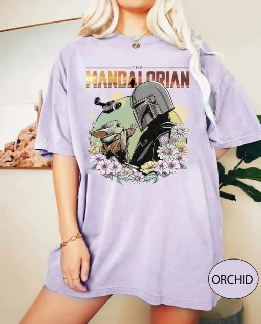 Comfort Color The Mandalorian Floral Shirt, Mandalorian Grogu Shirt