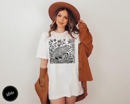 Vintage Folklore Capybara Shirt, Linocut TShirt