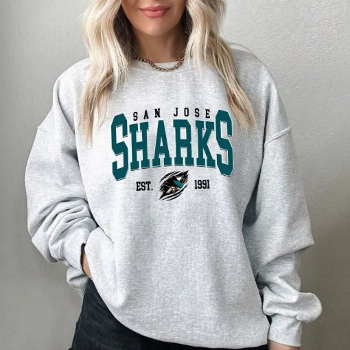 Vintage San Jose Sharks Sweatshirt, 90s Sharks Hockey Sweatshirt