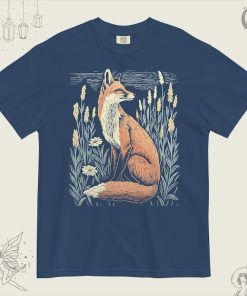 Linocut Fox Wildflower Field TShirt, Comfort Colors Tee