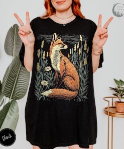 Linocut Fox Wildflower Field TShirt, Comfort Colors Tee