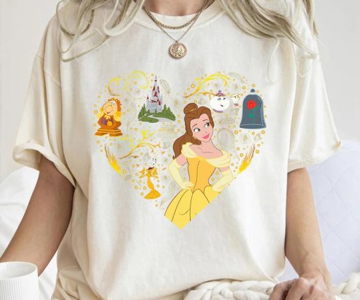 Disney Belle Princess Belle Collage Heart Shirt, Beauty and The Beast