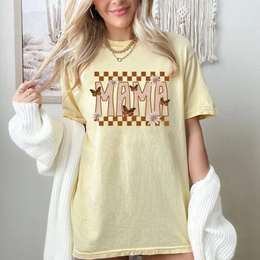 Comfort Colors® Checkered Butterfly Mama Shirt, Mothers Day Gift