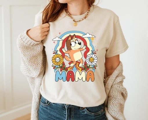 Bluey Mom Mama Floral Vintage Happy Mothers Day Unisex Tshirt