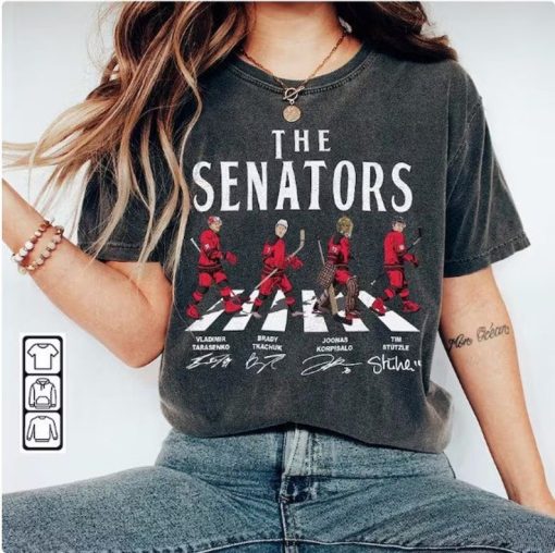 Senators Walking Abbey Road Signatures Ice Hockey Shirt