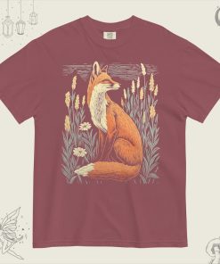 Linocut Fox Wildflower Field TShirt, Comfort Colors Tee