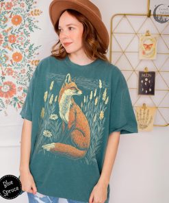 Linocut Fox Wildflower Field TShirt, Comfort Colors Tee