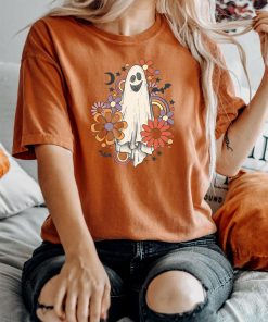 Retro Halloween Comfort Colors shirt, Flower Ghost Sketch Shirt