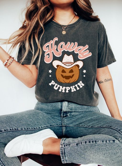 Retro Halloween Comfort Colors Shirt, Howdy Pumpkin Western Shirt