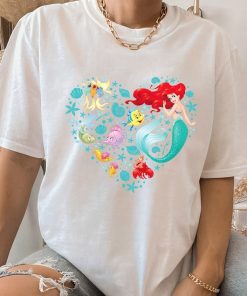 Disney Princess Ariel Flounder and Sebastian Collage Heart T-Shirt