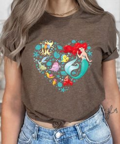 Disney Princess Ariel Flounder and Sebastian Collage Heart T-Shirt