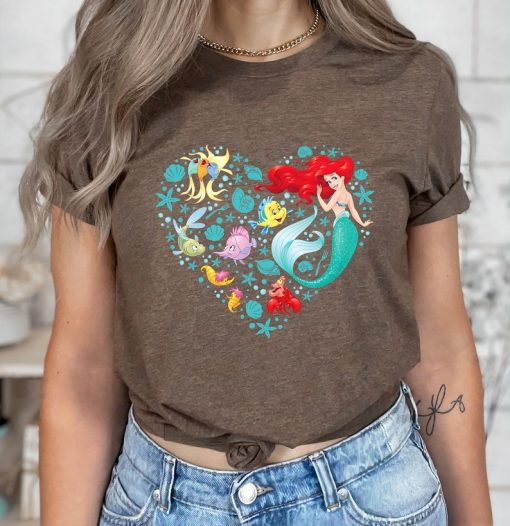 Disney Princess Ariel Flounder and Sebastian Collage Heart T-Shirt