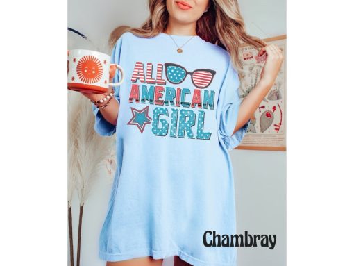 Comfort Colors® All American Girl Shirt, Retro 4th Of July Shirt