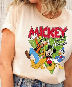 Disney Mickey And Friends Group Shot Patterned Portrait Shirt